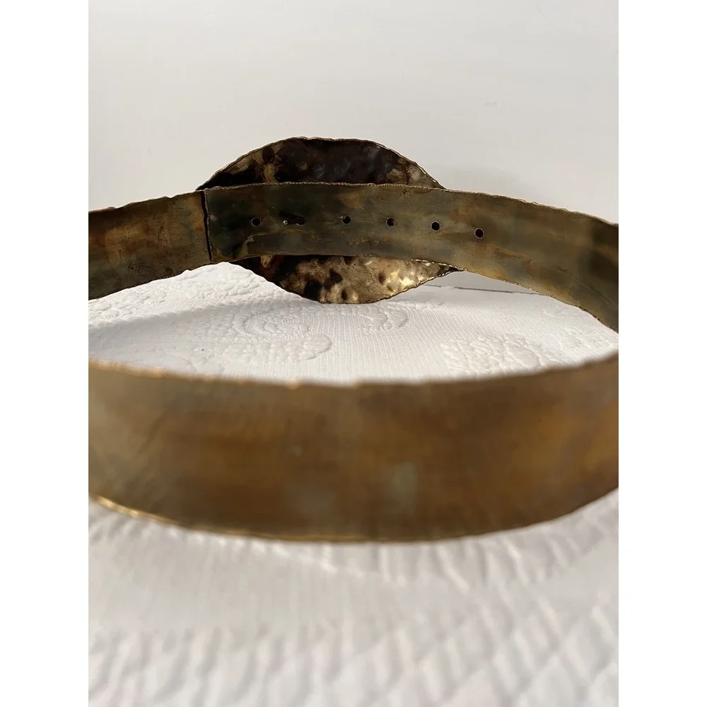 Vintage 80's Chunky Hammered Metal Waist Belt Leaf Buckle Size M 32